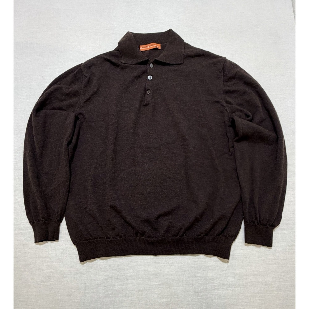 Sette Ponti Mens 2XL Long Sleeve Merino Wool Knit Polo Shirt Made in Italy Brown